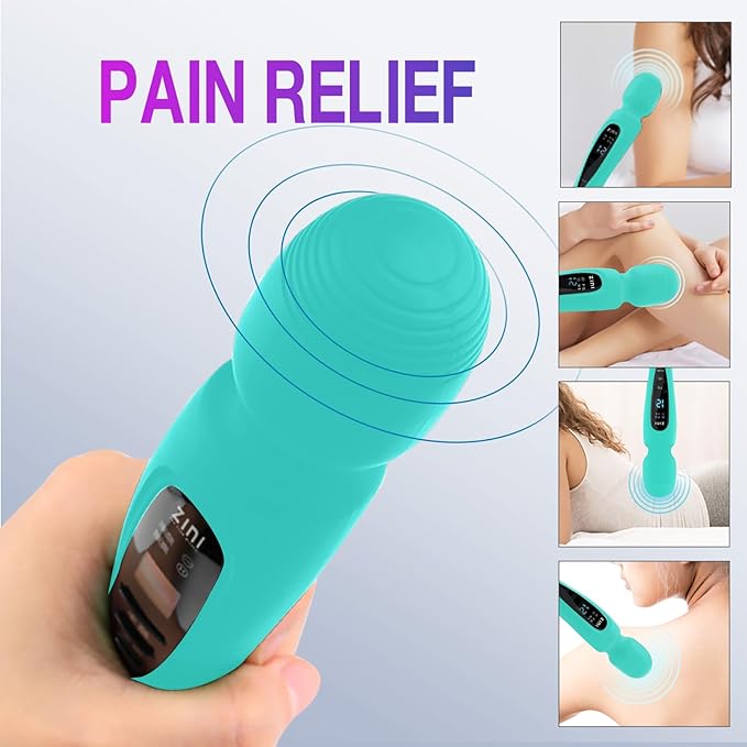 Cordless Massager with LCD Display Personal Massager for Pain Relief Powerful 12 Vibrating Massage Wand Blue