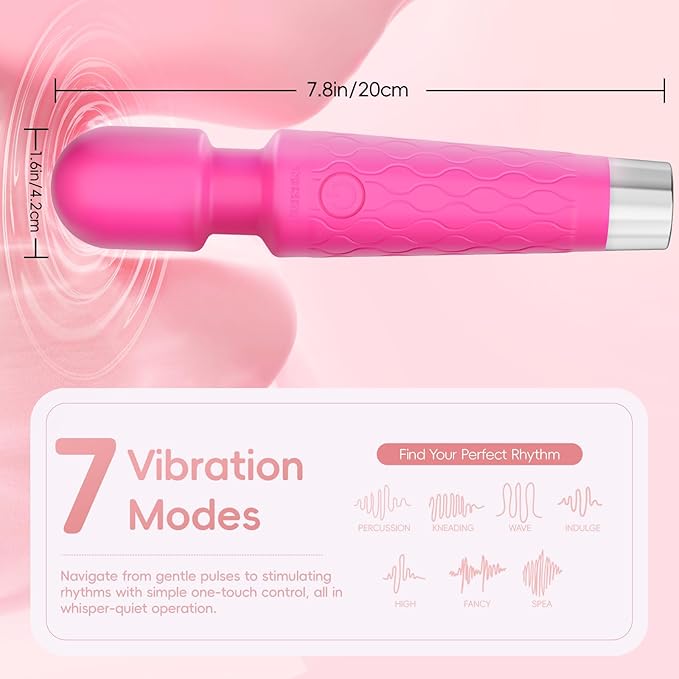 Aura Mini Personal Massager - Rechargeable Cordless Wand 7 Vibration Speeds IPX4 Waterproof Compact Handheld Design Body-Safe Silicone Gift for Women Travel Portable Rose Purple