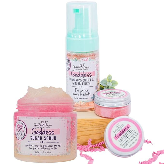 Spa Gift Set for Women – Bella &amp Bear Goddess Bath &amp Body Gift Set with Body Scrub Shower Gel Bubble Bath &amp Lip Care – Vegan Self Care Gift
