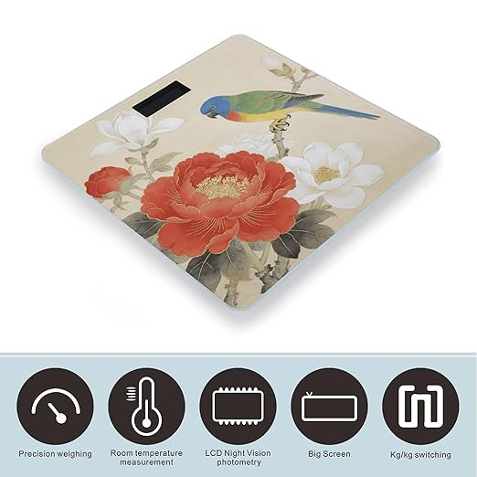 Floral Birds Smart Scale for Body Weight Digital Bathroom Scale Toughened Glass Weight Scale with Large LCD Backlight Display High Precision Scales Weighing Machine
