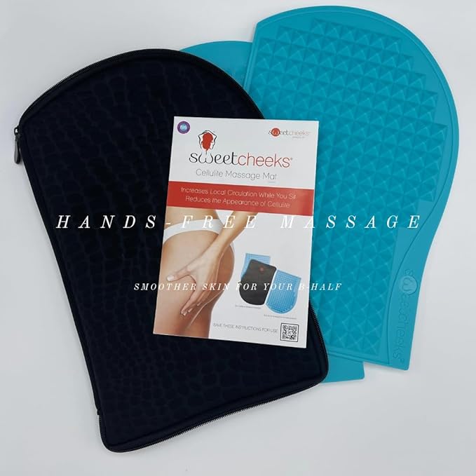 sweetcheeks Cellulite Massage Mat with Custom Carrying Case Boosts Circulation for Smoother Skin – Reduces Cellulite Appearance While You Sit – Cordless &amp Portable Design – Turquoise (Flexible)