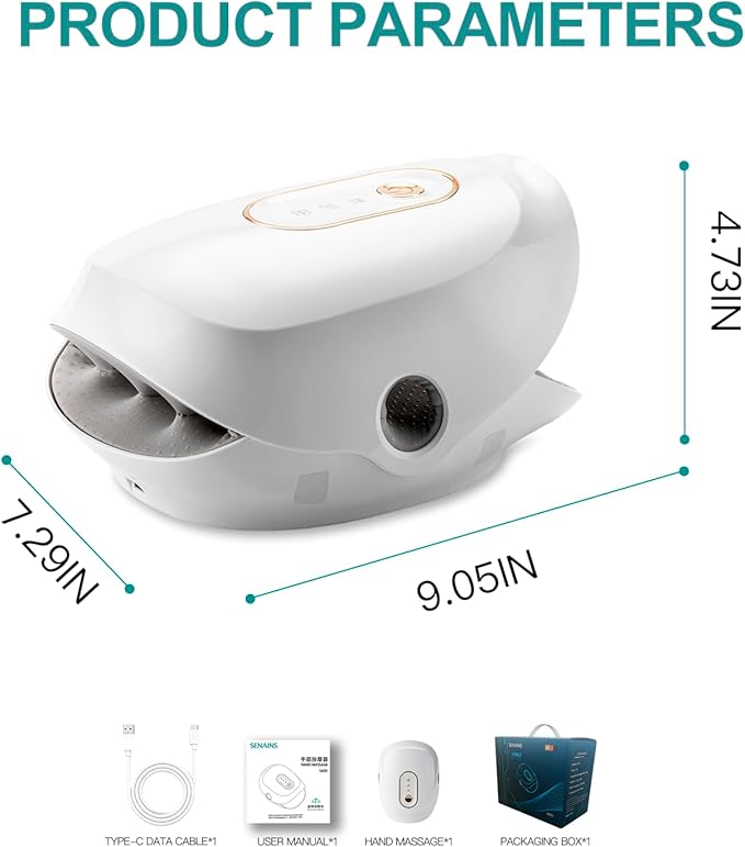 SENAINS Cordless Hand Massager with Heat and CompressionWristPalm &amp Finger MassageSoothing Stretching &amp Kneading3 Modes &amp 3 IntensitiesGifts for Women Men Relaxation at OfficeWhite