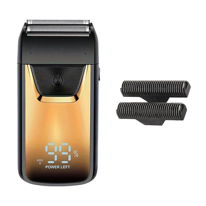 Electric Mini Shaver for Men Beard Trimmer Cordless Hair Remover Trimmer Beard Shaver Face Hair Removal for Camping Traveling black and gold