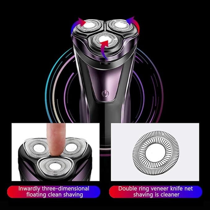 Electric Razor Men's Rotary Razor Cordless Rechargeable Razor Men's Near Cut Dry and Wet Razor with pop-up Trimmer Rechargeable 3D Rotary Men's Electric Razor Waterproof
