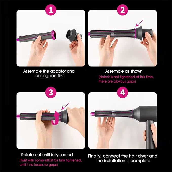 1 Pair Long Hair Curling Barrels Curler Tube Wand and 1 pcs Anti Flight Flyaway Nozzle with 2 Adaptor for Dyson Hair Dryer Converting to Airwrap Curling Iron Styler