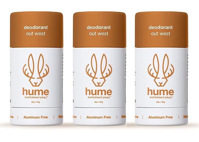 Hume Supernatural Aluminum Free Deodorant for Women &amp Men - Probiotic and Plant-Based Long-Lasting Moisture Absorbing - Clean and Effective (Out West - 3 pack)