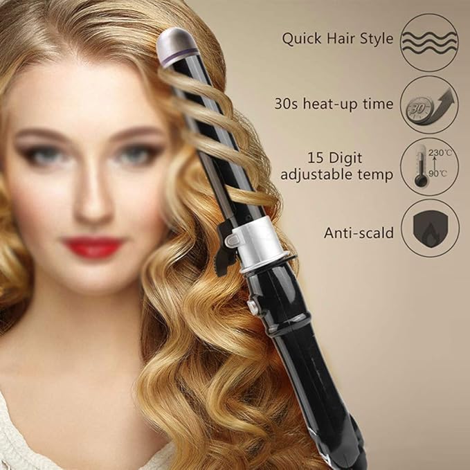 Rotating Electric Curling Iron Automatic Hair Curler Stick Ceramic Roll Curling 360-degree Automatic Rotation Styling Tools (Color : D) (E)