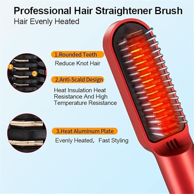 Travel Portable Hair Heating Comb 2 in 1 USB Charging Professional Hair Brush Straightener and Curler Styling Tools (Color : White)