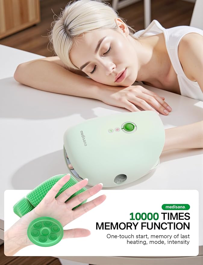 Medisana Hand Massager with Heat and Compression Cordless Hand Massager for Arthritis and Carpal Tunnel Relief Knuckle Stretching Massage Birthday Christmas Gifts for Men Women Dad Mom-Green