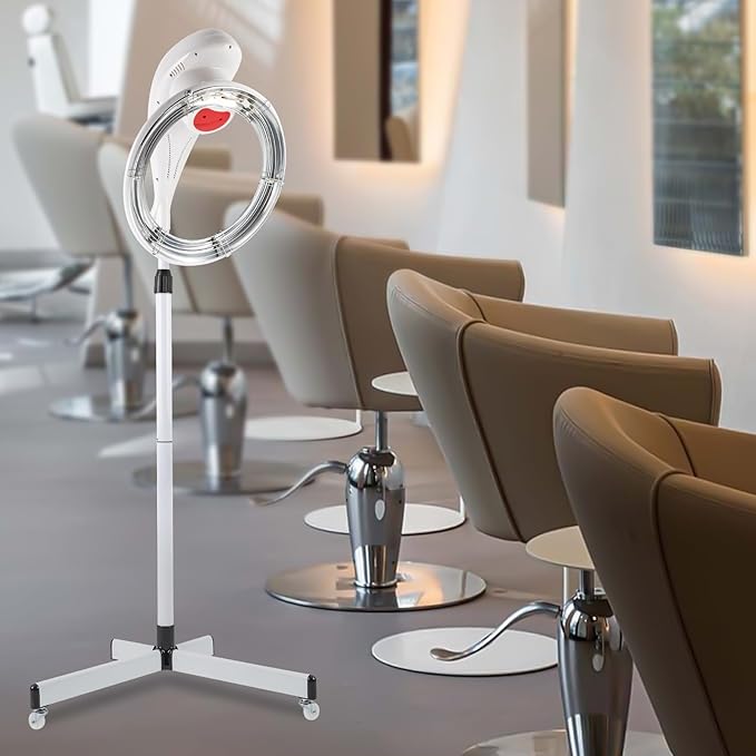Hooded Stand Up Hair Bonnet Dryer Orbiting Rotating Hair Processor Perm Styling with Timer Swivel Caster Rolling Base for Beauty Salon or Home Use 360 Degree Rotation Compatible White