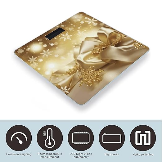 Gold Silk Christmas Scale for Body Weight High Precision Digital Weight Scales with LCD Display Anti-Slip Sturdy Slim Tempered Glass Bathroom Scale for Home Use