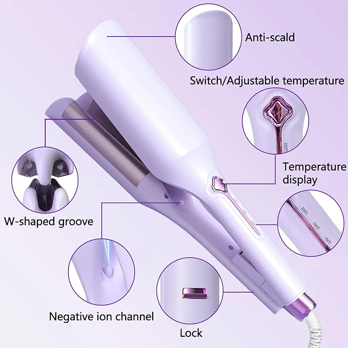 Waver Curling Iron Hair Crimper - 1.4 Inch Deep Waver Hair Curler Tool 3 Barrel Ionic Waves Curling Iron for Women Wavy Curler Styling Tool Anti-Scald Fast Heating Dual Voltage