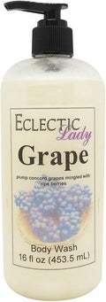 Eclectic Lady Liquid Pearl Body Wash - Grape Scent 3-in-1 Use For Bubble Bath Hand Soap &amp Body Wash Phthalate-Free Grape Fragrance Handcrafted in USA (16 oz)