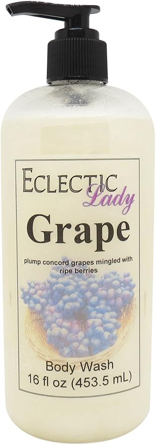 Eclectic Lady Liquid Pearl Body Wash - Grape Scent 3-in-1 Use For Bubble Bath Hand Soap &amp Body Wash Phthalate-Free Grape Fragrance Handcrafted in USA (16 oz)