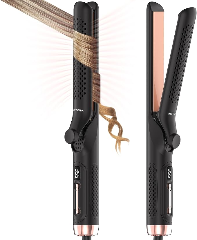 RACCOMB Salon 2 in 1 Curling Iron 1.25 Inch Hair Straightener and Curler 360° Airflow Styler Ionic Ceramic Hair Wand Dual Voltage Black