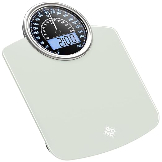 ZENO Hybrid 2-in-1 Analog &amp Digital Weighing Scale for Body Weight up to 400lbs - Thick Tempered Glass - Extra Large Display - Easy to Read Digital Bathroom Scale - New - Frost White