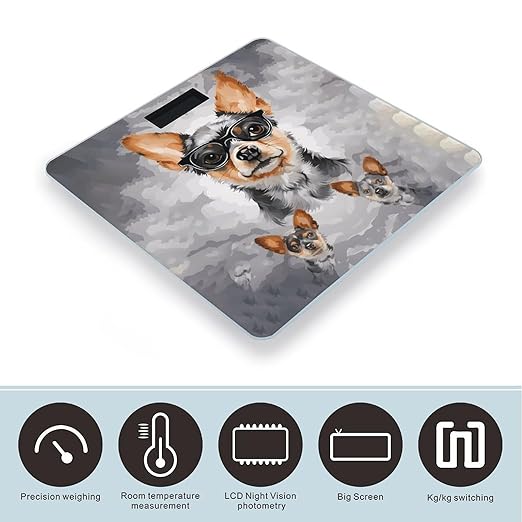 Chihuahua Dog Glasses Bathroom Scale Large LCD Backlight Display Digital Scale Rounded Corners Body Scales Automatic Power On/Off Bathroom Scales for Home Bedrooms