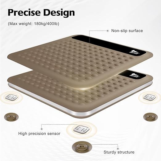 himaly Digital Body Weight Scale Bathroom Scale Step-On Technology High Precision Measurements Scales with Large Non Slip Silicone Platform and LCD Digital Display 400lbs/180kg Capacity Brown