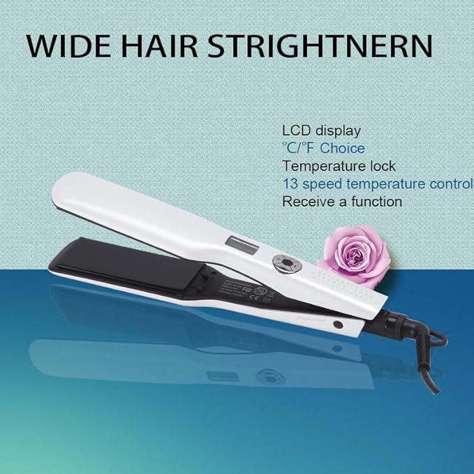 Hair Straighteners Wide Plates Tourmaline Ceramics Professional 1.8 inch Flat Iron with LCD Display 12 Speed Temperature Control Dual Voltage PTC Fast Heating Straighter