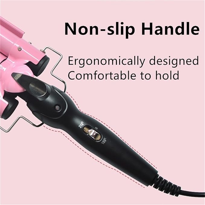 3 Barrels Hair Curler - Ceramic Hair Crimper Fast Heating Long Lasting Curling Crimpers Curling Iron with 2 Temperature Control Big Wave Curling Wand Tongs Best Gift for Women ( Color : Pink  Size