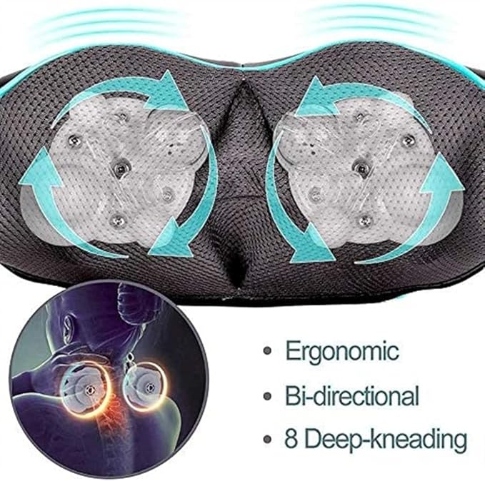 Neck and Back Massager with Heat Electric Deep Tissue 3D Kneading Massage Pillow Body Muscle Pain Relief Home Office and Car Use