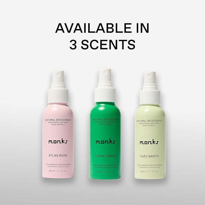MONKS Whole Body Natural Deodorant Spray - For Women and Men Aluminum-Free Baking Soda Free Probiotics Organic AHA’s Pure Essential Oils (Yuzu Santo)