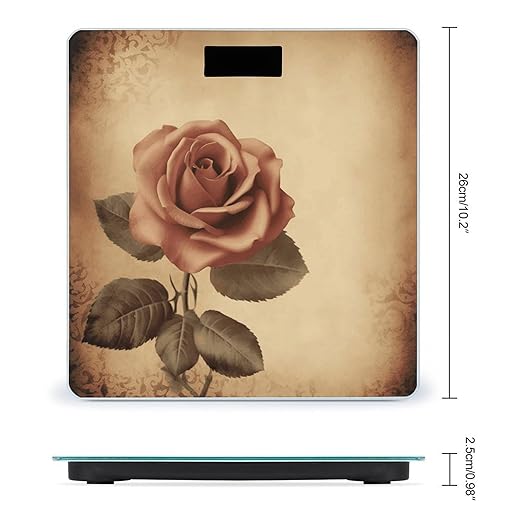 Vintage Rose Bathroom Scale Automatic Power On/Off Body Scales LCD Backlight Display Square Digital Scale Rounded Corners Bathroom Scales for Home Bedrooms