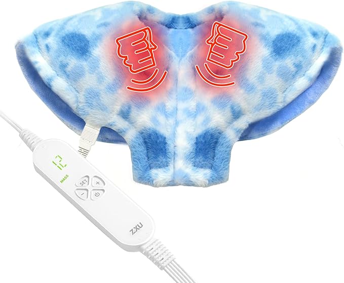 Heating Pad with Massager for Upper Back and ShoulderLarge Massage Heated Wrap for Back Pain Relief12 Percussion Massage Mode 3 in 1 Weighted Massage Electric Heated Pad