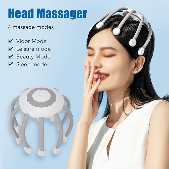 Electric Scalp Massager Head Massager - Portable Wireless Head Massage with Vibration. Stress Relaxation ToolDeep Sleeping aid with 10 Vibration Contacts 4 Mode Adjustable