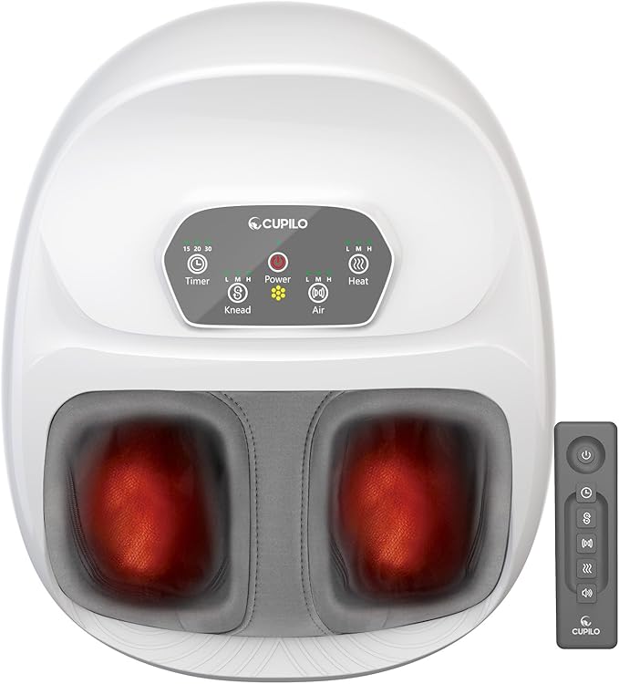 Foot Massager with Heat FSA Eligible HSA Upgraded Full Feet Shiatsu Massage for Neuropathy Remote Control Multi-Level Settings for Plantar Fasciitis Birthday Day Gifts for Women Men(White)