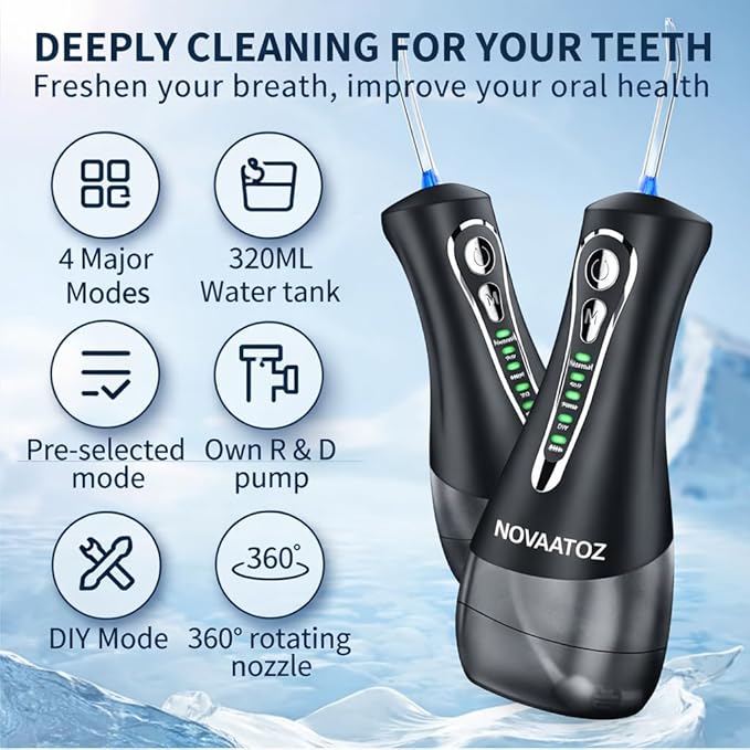 Hydro Advance 2.0 | Cordless Water Flosser for Teeth Cleaning | 0.6mm Precision Jet | 4 Pressure Modes | 320ml Tank IPX7 Waterproof | 4 Nozzles (Black)