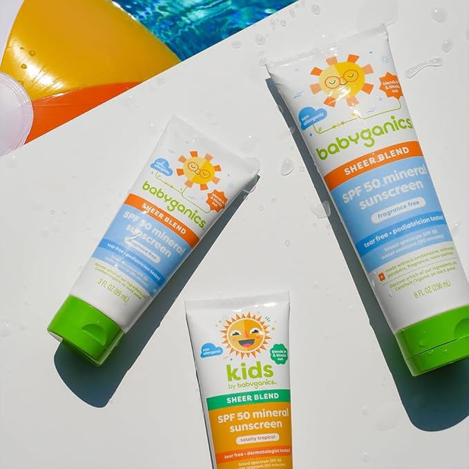 Babyganics SPF 50 Mineral Sunscreen Lotion Sheer Blend UVA UVB Protection Octinoxate &amp Oxybenzone Free Water Resistant Fragrance Free 8 oz