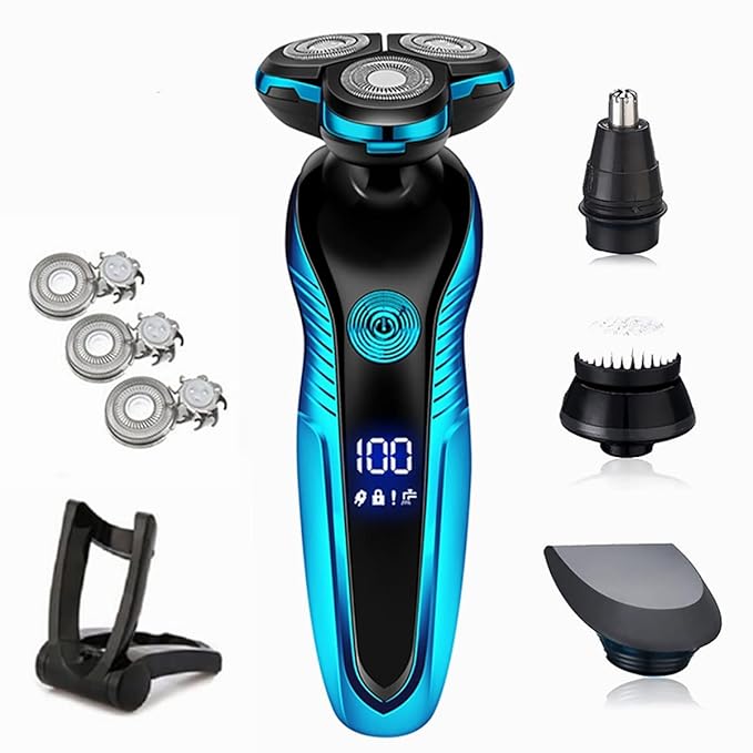 Head Shavers for Bald Men Electric Shaver Washable Rechargeable Electric Razor Shaving Machine for Men Beard Trimmer Wet-Dry Dual Use (Color : ZN3015-Blue 04)