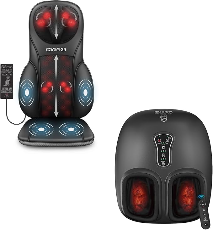 COMFIER Shiatsu Back Massager with Heat &amp Upgrade Foot Massager