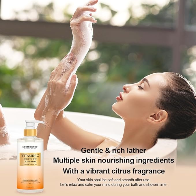 Neutriherbs Brightening Body Wash for DullUneven Skin Vitamin C Brightening Shower Gel For Women And Men Daily Shower Soap With Papain Niacinamide - Citrus Scent 16.9 Fl.Oz