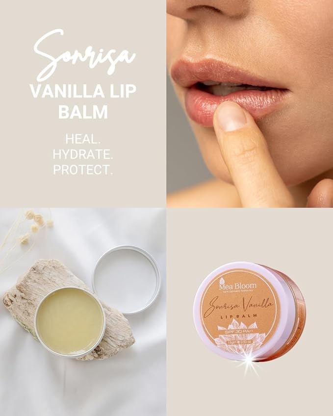 M.e.a Bloom Sonrisa Vanilla Lip Balm with SPF 50 PA++++ Watermelon Scent Golden Glow Light 0.53 oz