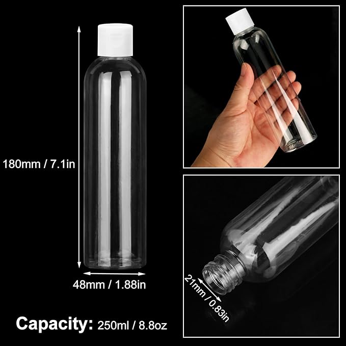 25 Pack 8 oz Plastic Bottles with White Top Caps Clear Empty Bottles Cosmetic Containers for Lotion and Shampoo Cream Travel-Friendly Bottles BPA-Free for Liquids and Personal Care