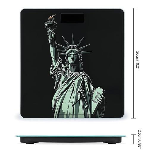 Statue of Liberty Pattern Scale for Body Weight Sturdy Tempered Glass Weighing Scales with LCD Display Accurate Digital Bathroom Scale Convenient Body Fat Smart Scales Easy Read