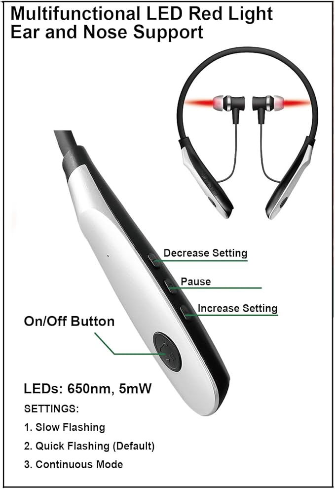 Red Light for Ears and Nose 650nm Red Light Nose and Ear Device 2 in 1: Red Light Ear Support and Red Light Nasal Support with Silicone Covers and Red Light Nose Plugs