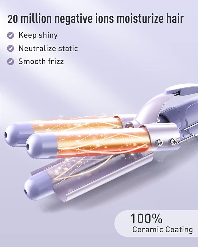 Waver Curling Iron Wand - BESTOPE PRO 5 in 1 Curling Wand Set with 3 Barrel Hair Crimper for Women Fast Heating Crimper Wand Curler in All Hair Type Women Gifts - Purple