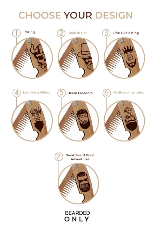 Beard Comb Personalized Gifts Anniversary Gift Wooden Brush Custom Comb Groomsmen Gift Hair Brush Pocket Brush Birthday Gift for Boyfriend (Great Beard Great Adventures)