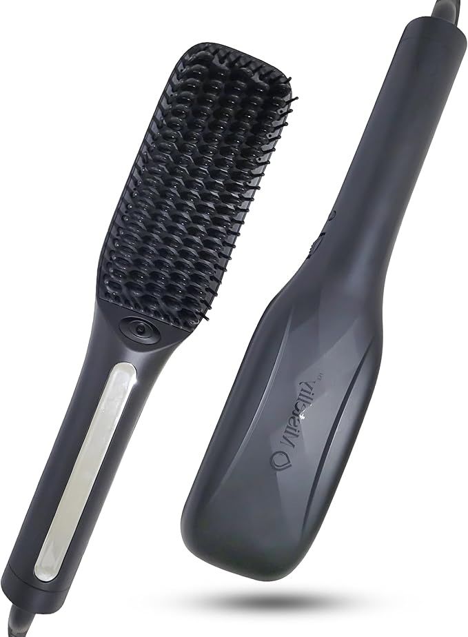 Speedy Precision Hair Straightener Brush Get Sleek Hair Literally in Minutes Clear LED Screen Display 170-430°F Remembers Favorite Temp. Curved Design for Scalp Comfort. Hot Air Release