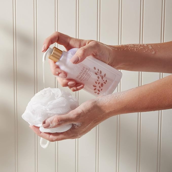 Thymes Moisturizing Body Wash with Pump - Body Soap - Bath Products - Skin Care - Liquid Soap with Notes of Gardenia Rose Jasmine Amber Patchouli &amp Praline (Goldleaf Gardenia 9.25 fl oz)