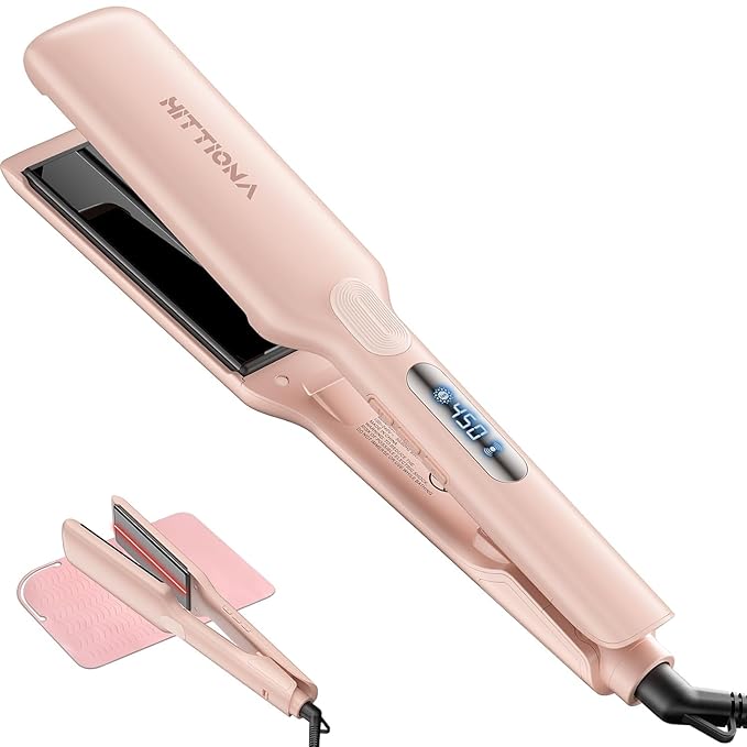 Flat Iron Hair Straightener – 1.75” Ceramic Infrared Ionic Flat Iron with 5s Fast Heat-Up Vibration Technology LCD Temp Control Dual Voltage Anti-Frizz Styling for All Hair Types