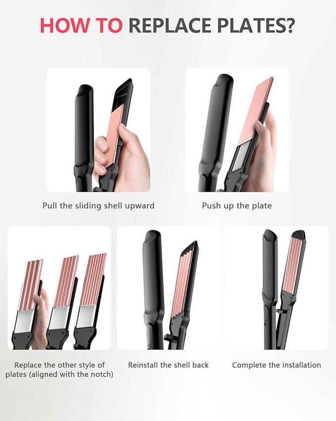 Hair Crimper WaverProfessional Women Hair Straightener Irons 4-in-1 Set Create Zig Zag WavesCrimps Smooth StylesNegative Ions Tourmaline Ceramic Plates Healthy Shiny Less FrizzStyling Tools