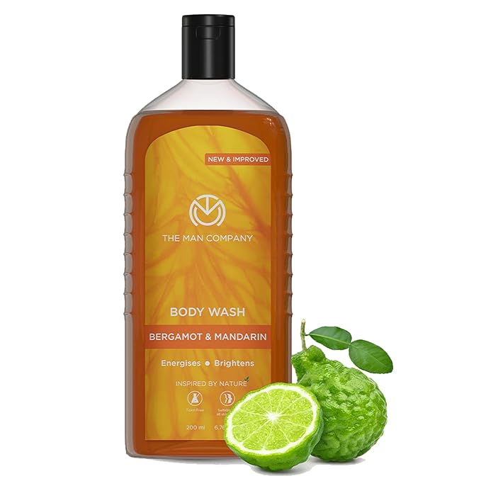 The Man Company Perfumed Body Wash- Bergamot &amp Mandarin | Shower Gel for Glowing &amp Bright Skin | With Turmeric &amp Orange Peel Extract | Long-Lasting Fragrance | Toxin-Free- 200 ml