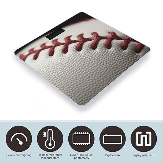 Baseball Lace Close Up Scale for Body Weight Safe Rounded Corners Tempered Glass Digital Bathroom Scale LED Display 400lb Capacity Weight Scales with High Precision Sensors