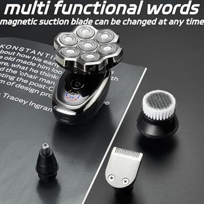 Electric Razor Shaver 9D Floating Shaver for Men 6 in 1 Detachable Precision Heads with LED Display Waterproof Wet and Dry Fast USB-C Rechargeable Electric Shavers for Bald Men(9 Heads Set)