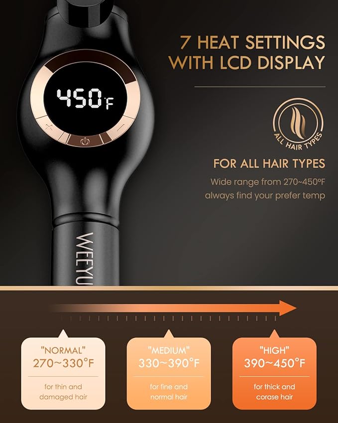 WEEYUM 1 1/4 Inch Ceramic Tourmaline Hair Curling Iron Long Barrel Curling Wand Double Voltage(100-240V)