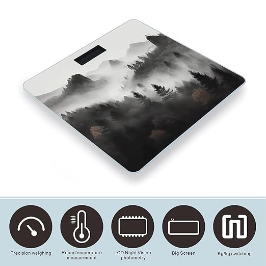 Foggy Mountains Forest Scale for Body Weight Accurate Digital Bathroom Scale Toughened Glass High Precision Scales Smart Weight Scales with Large LCD Backlight Display Weighing Machine